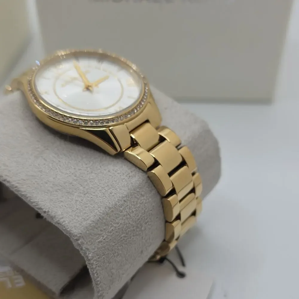 Michael Kors Lauryn Stainless Steel Quartz Watch Earrings and Necklace Gift Set
